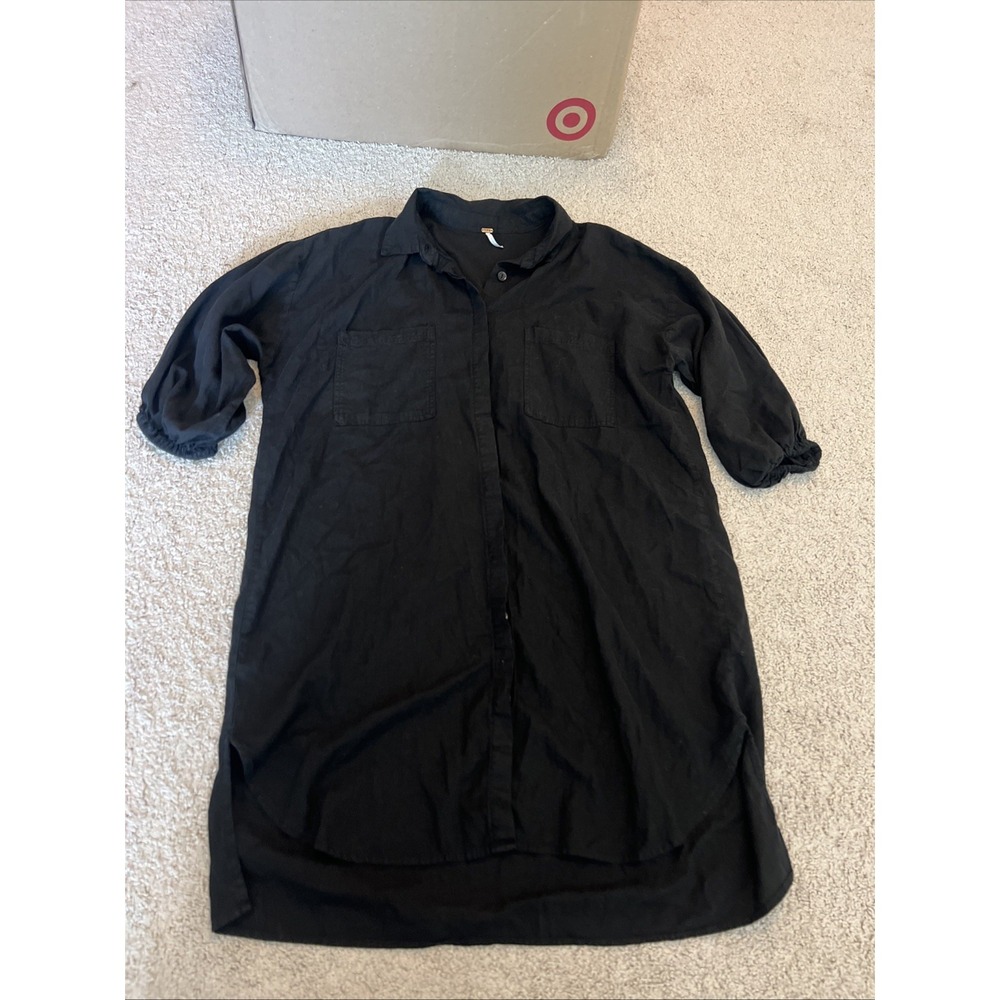 YFB Young Fabulous & Broke Women's M Black Tunic Shirtdress Linen Blend